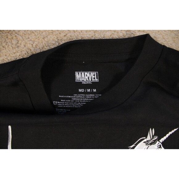 Marvel Deadpool Riding Unicorn Rainbow Graphic Tee (M) Black Cotton Licensed - Picture 3 of 5